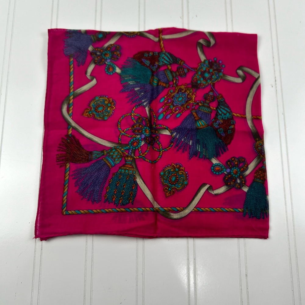 Celine Paris Pink Blue Gold Multi Color Scarf Handkerchief - Picture 3 of 7